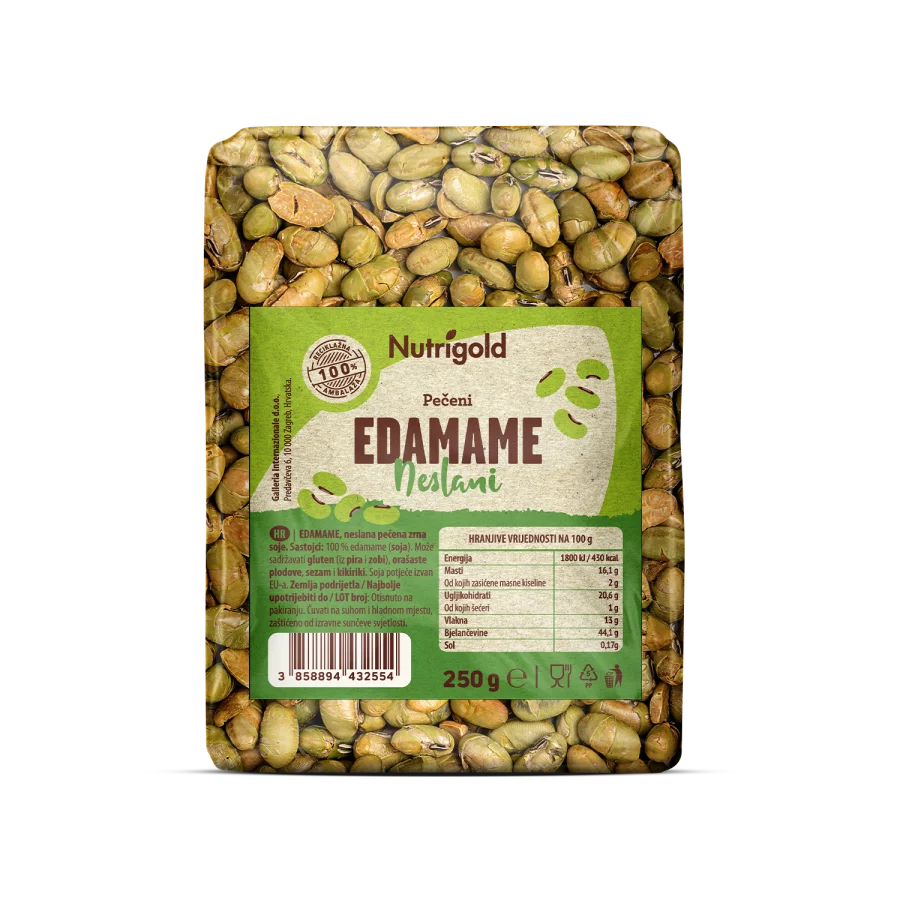 Nutrigold edamame in a transparent packaging of 250g