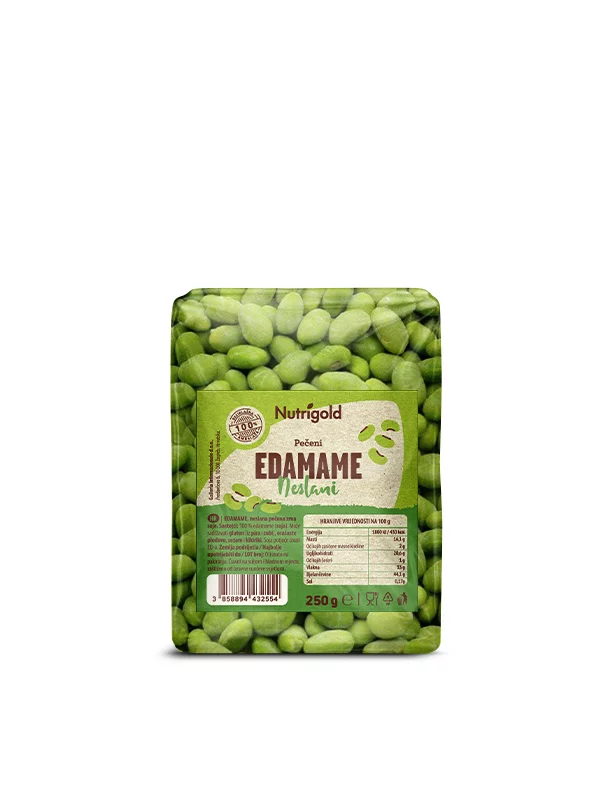 Nutrigold edamame in a transparent packaging of 250g