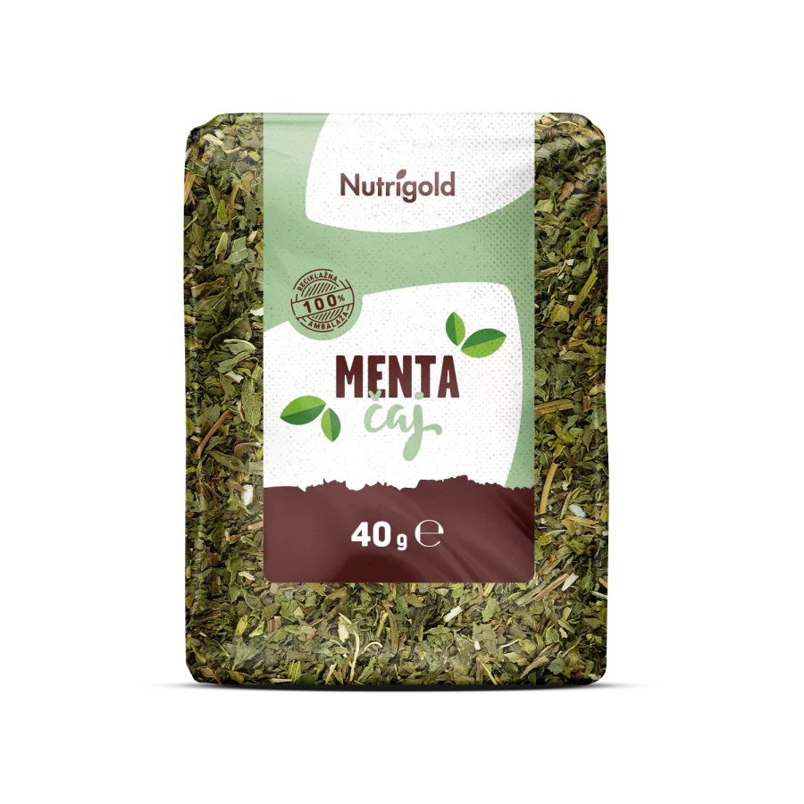 Nutrigold mint tea in a transparent packaging of 40g