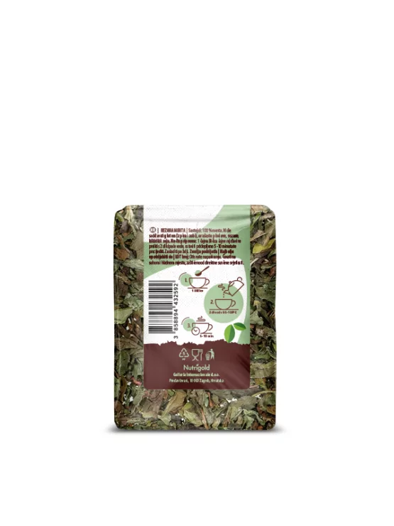 Nutrigold mint tea in a transparent packaging of 40g