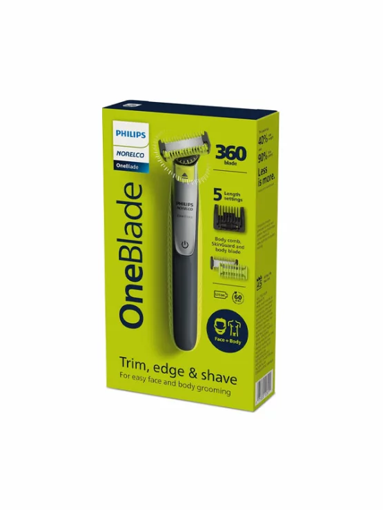 Philips Norelco OneBlade 360 Electric Beard Trimmer, Shaver And Groomer, 360 Blade Technology Hybrid Blade For Face Body 5in1 Adjustable Comb 1x Body Kit Black Lime Green Norelco Oneblade 360 - View #3
