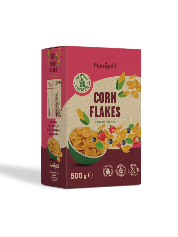 Nutrigold gluten free cornflakes in a cardboard packaging of 500g