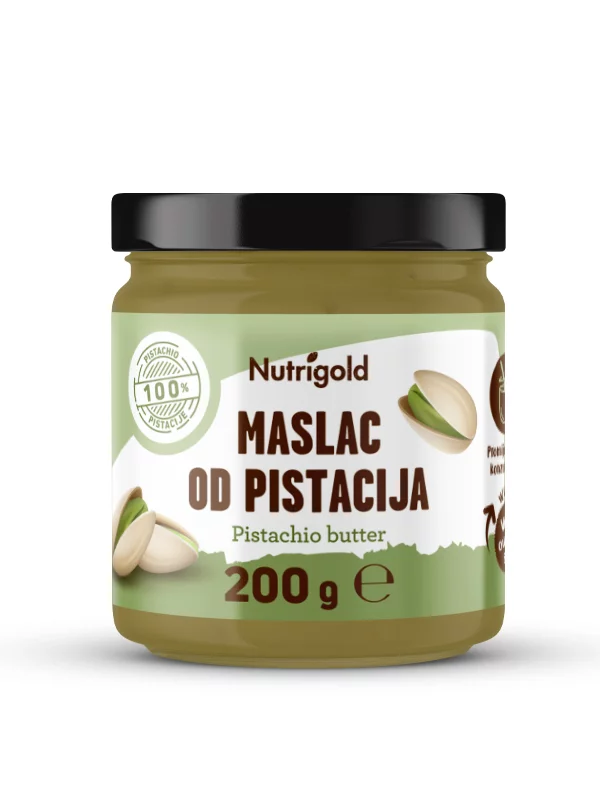 Nutrigold pistachio butter in a 200g jar
