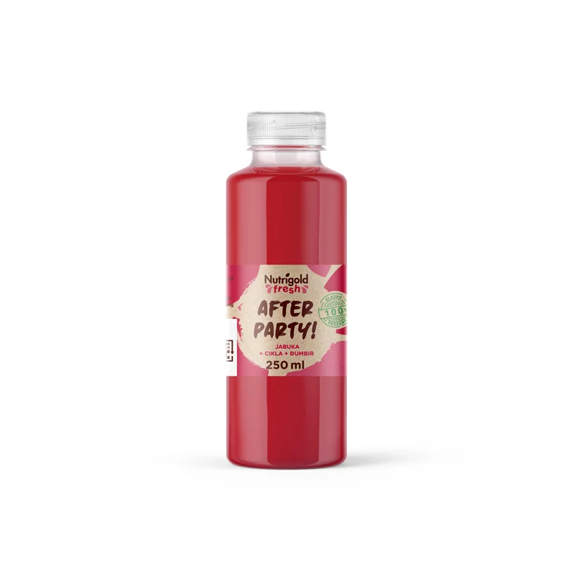 Nutrigold Fresh cold-pressed juice in a plastic transparent bottle of 250ml