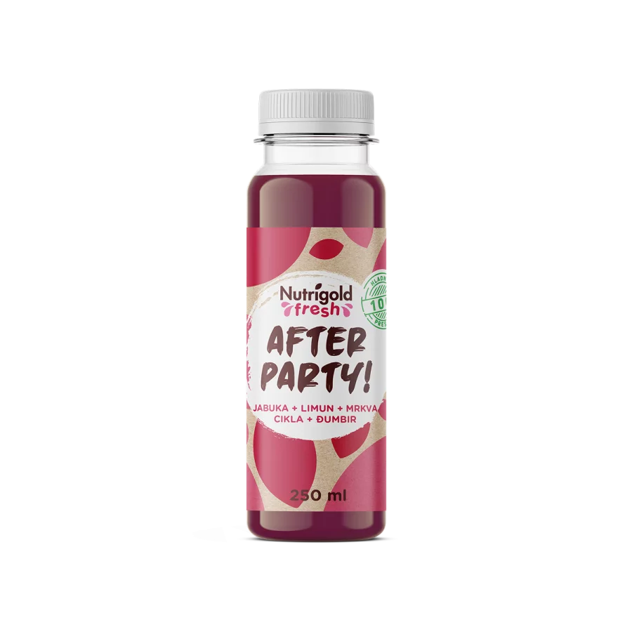 Nutrigold Fresh cold-pressed juice in a plastic transparent bottle of 250ml