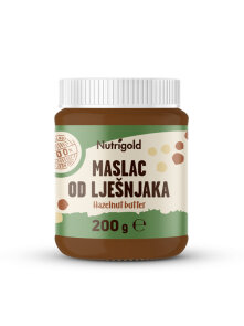 Nutrigold hazelnut butter in a plastic tub packaging of 200g