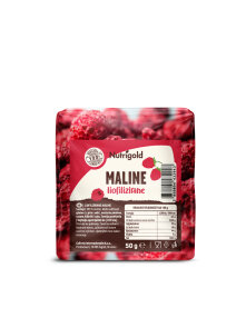 Nutrigold freeze-dried raspberries in a transparent packaging of 50g