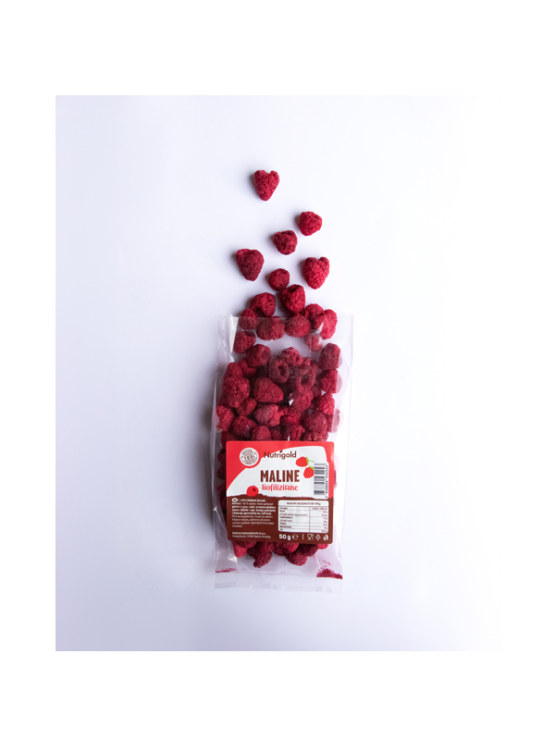 Nutrigold freeze-dried raspberries in a transparent packaging of 50g
