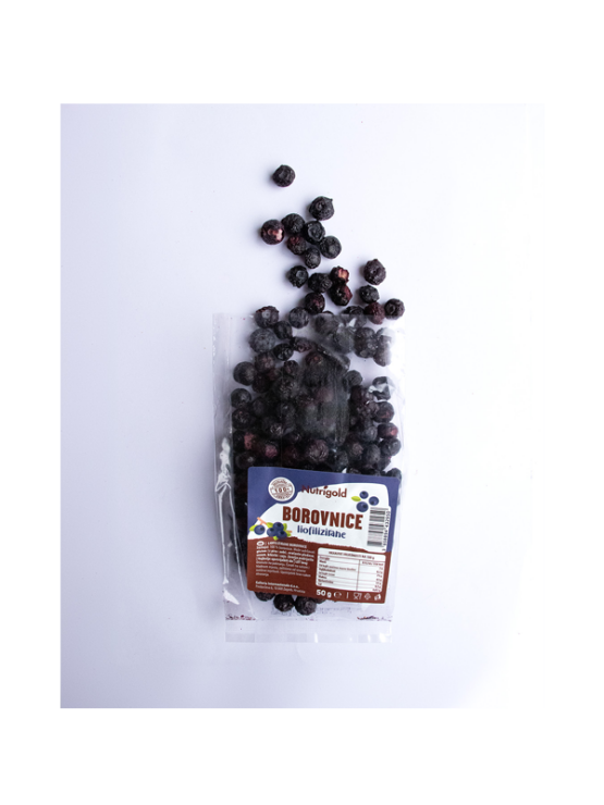 Nutrigold freeze-dried blueberries in a transparent packaging of 50g