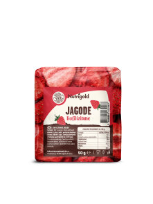 Nutrigold freeze-dried strawberries in a transparent packaging of 50g