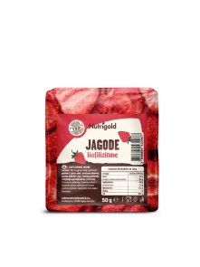 Nutrigold freeze-dried strawberries in a transparent packaging of 50g