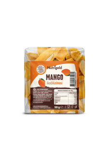 Nutrigold freeze-dried mango in a transparent packaging of 50g