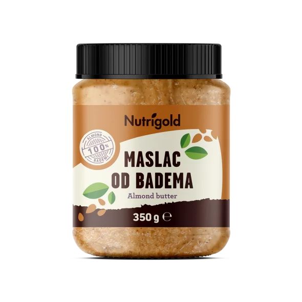 Nutrigold almond butter in a plastic tub of 350g