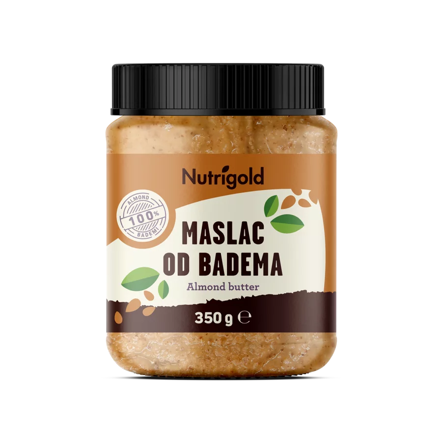 Nutrigold almond butter in a plastic tub of 350g