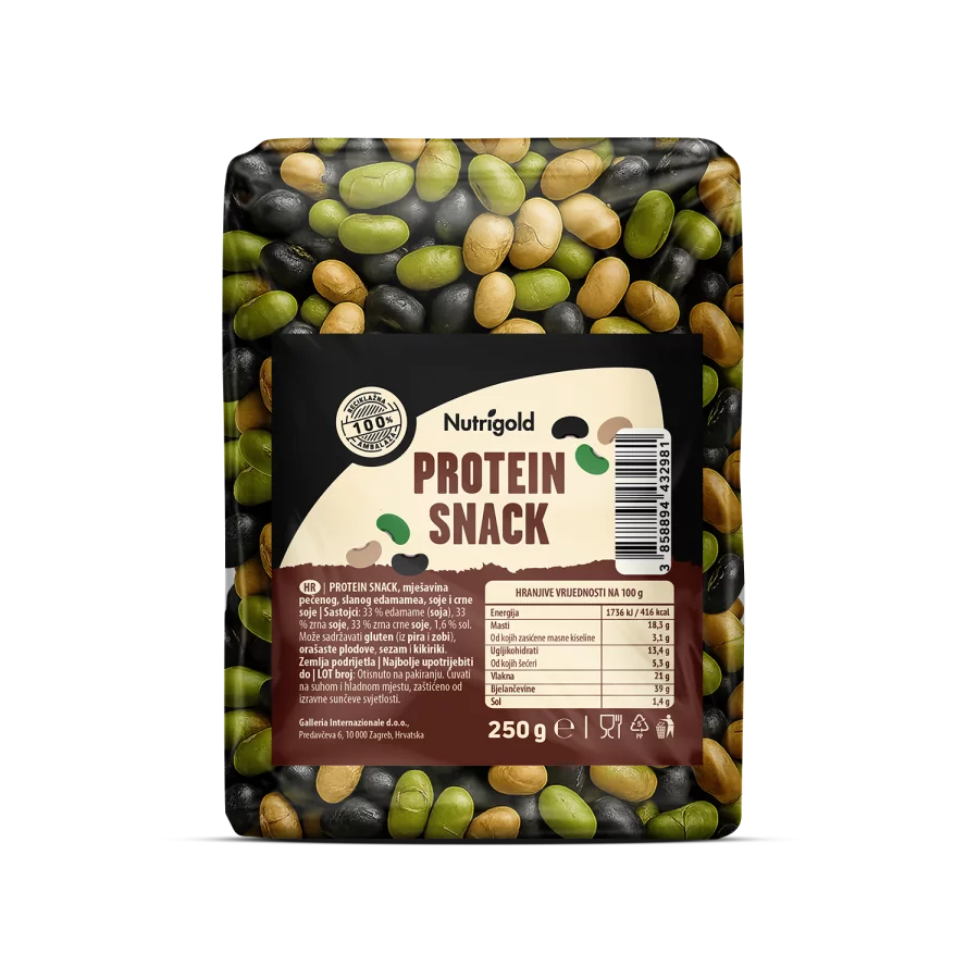 Nutrigold super protein snack in a transparent packaging of 250g