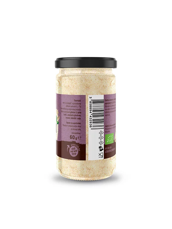 Nutrigold organic granulated garlic in a jar of 60g