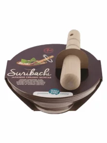 Ceramic Mortar With Wooden Pestle Suribachi & Surikogi - 18 cm Terrasana