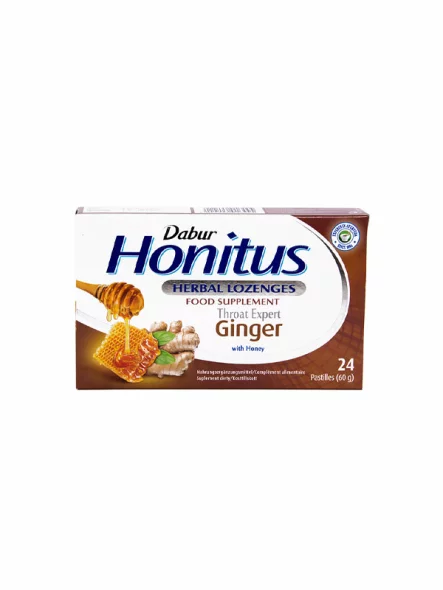 Honitus Herbal Throat Pastilles - Ginger & Honey 24 pcs Dabur