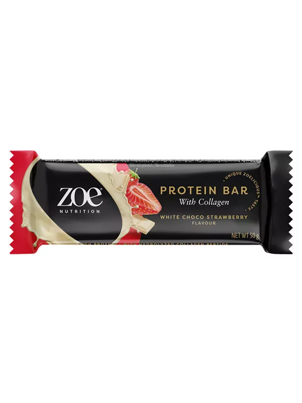 Protein Bar With Collagen - White Choco Strawberry 50g zoe Nutrition