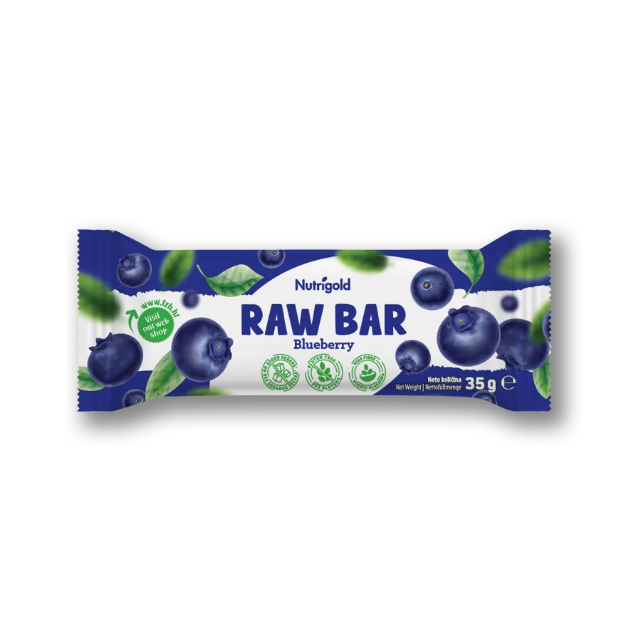 Nutrigold raw bar blueberry in a packaging of 35g