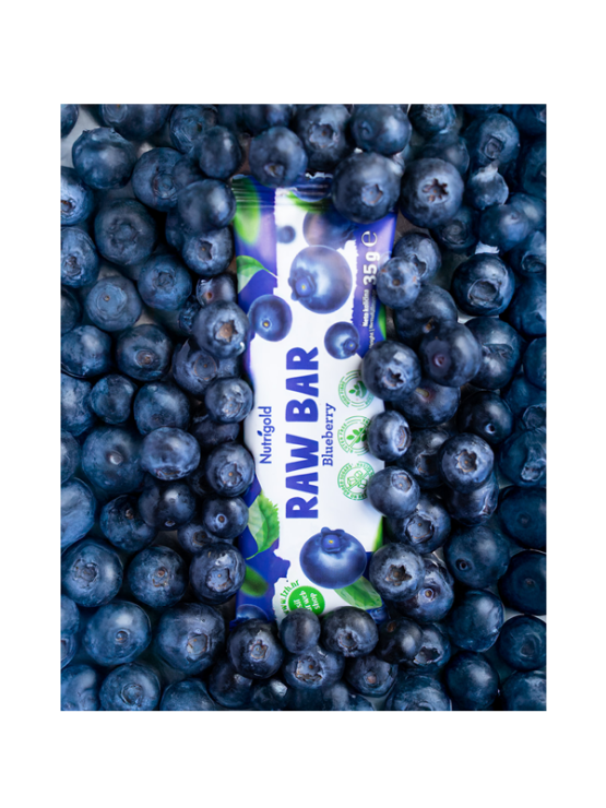 Nutrigold raw bar blueberry in a packaging of 35g