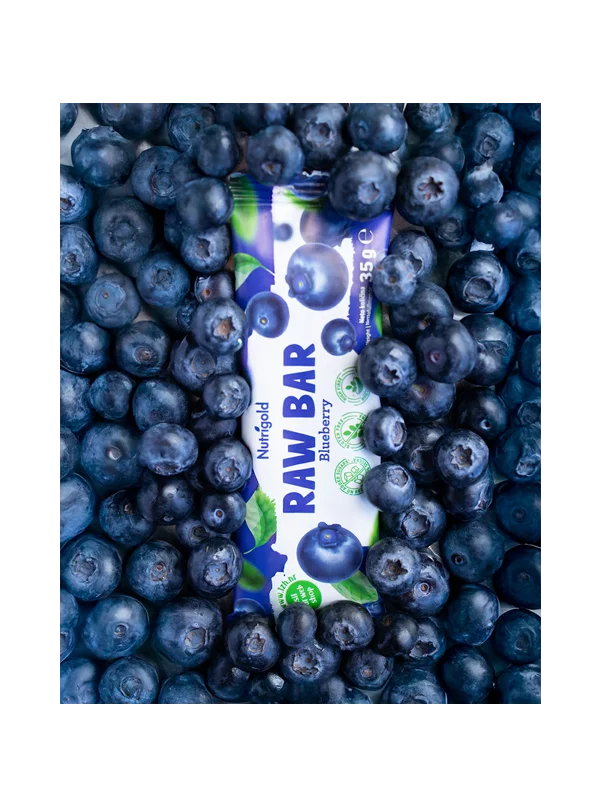 Nutrigold raw bar blueberry in a packaging of 35g