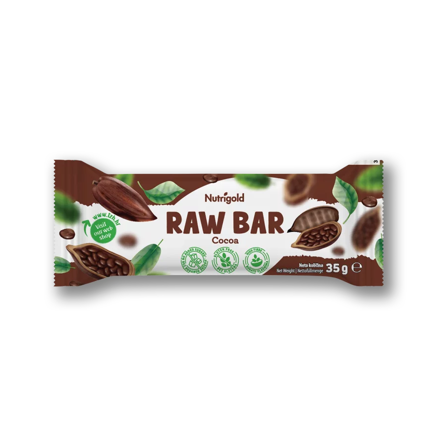 Nutrigold raw bar cocoa in a packaging of 35g