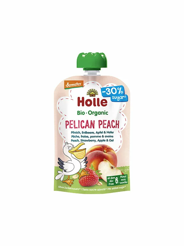 Peach, Strawberry, Apple & Oat Purée "Pelican Peach" (from 6 months) - Organic 100g Holle