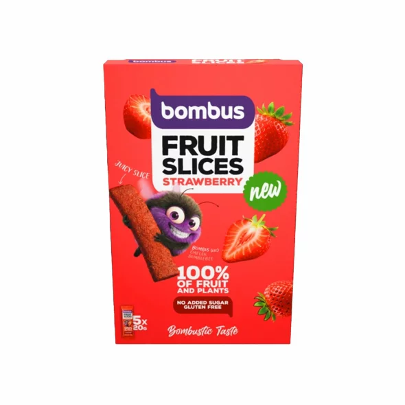 Fruit Slices Strawberry Flavour No Added Sugar - 5x20g Bombus