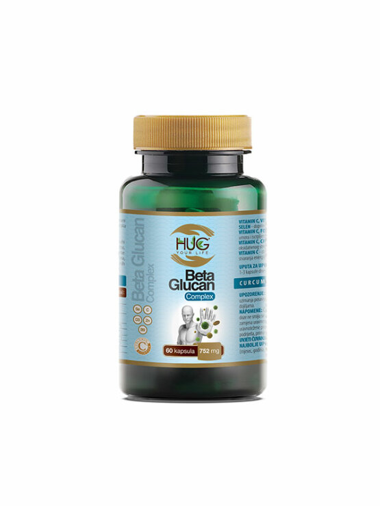 Hug Your Life Beta Glucan premium & C3 Complex 60 capsules in dark plastic packaging