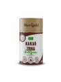 Nutrigold organic cocoa nibs in a cylinder-shaped cardboard packaging of 200g