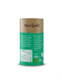 Nutrigold organic barley grass powder in a cylinder shaped packaging of 200g