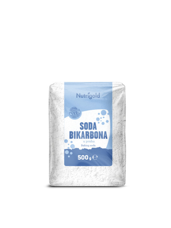 Nutrigold aluminium-free baking soda in a transparent packaging of 500g