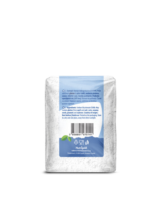 Nutrigold aluminium-free baking soda in a transparent packaging of 500g
