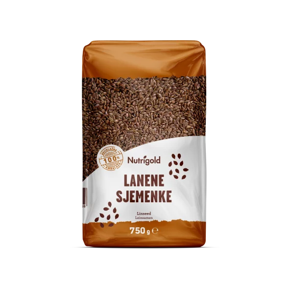 Nutrigold linseed in a transparent packaging of 750g