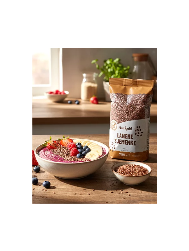 Nutrigold linseed in a transparent packaging of 750g