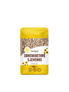 Nutrigold hulled sunflower seeds in a transparent packaging of 750g