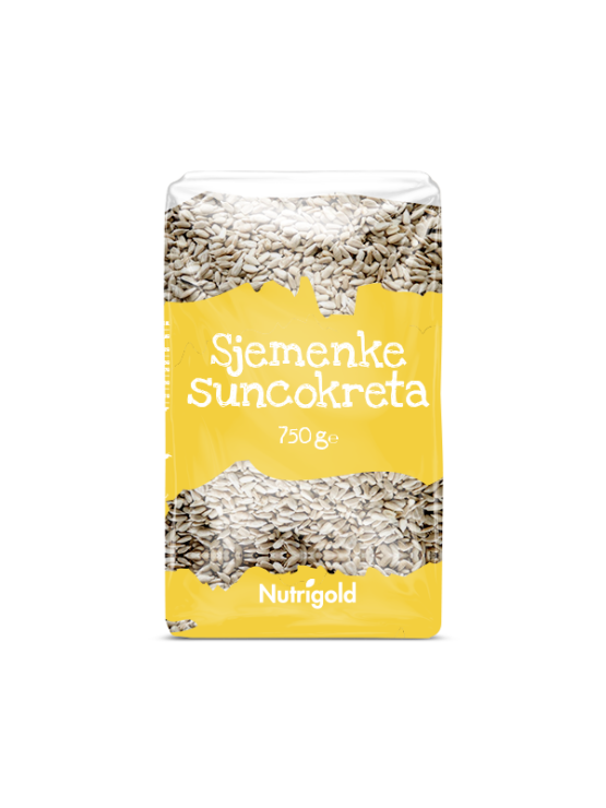 Nutrigold hulled sunflower seeds in a transparent packaging of 750g