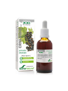 Soria Natural blackcurrant drops in a 50ml glass bottle with a dropper