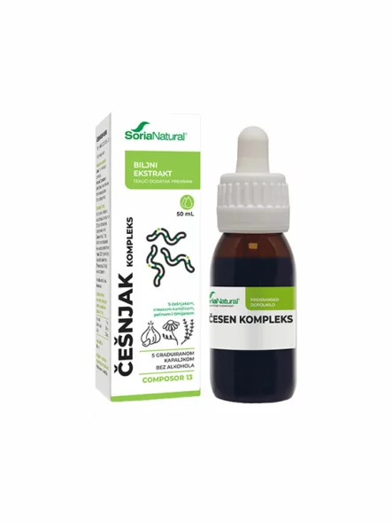 Soria Natural garlic drops natural complex in a 50ml glass bottle with a dropper