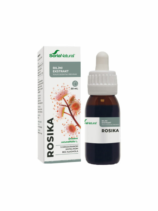 Soria Natural drosera drops in a 50ml glass bottle with a dropper