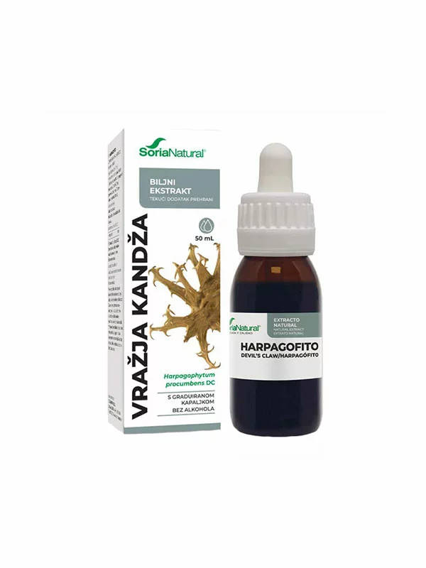 Soria Natural devil's claw drops in a 50ml glass bottle with a dropper