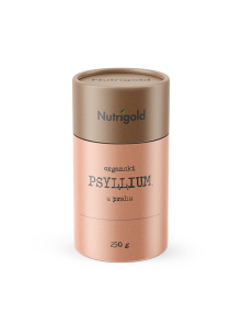 Nutrigold organic psyllium powder in cylinder shaped cardboard packaging of 250g