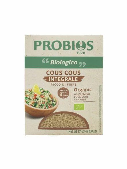 Probios organic whole grain durum wheat couscous in a 500g packaging