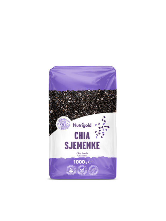 Nutrigold chia seeds in a purple plastic bag of 1000g