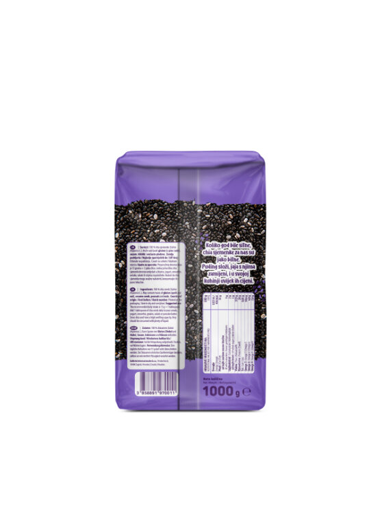 Nutrigold chia seeds in a purple plastic bag of 1000g