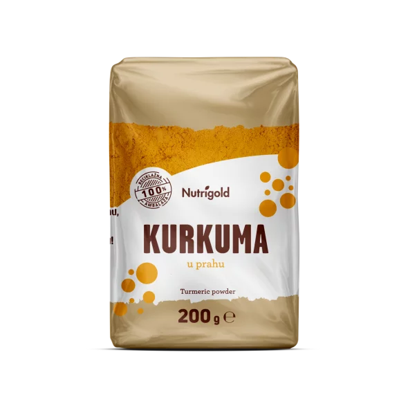 Nutrigold turmeric powder in a transparent packaging of 200g