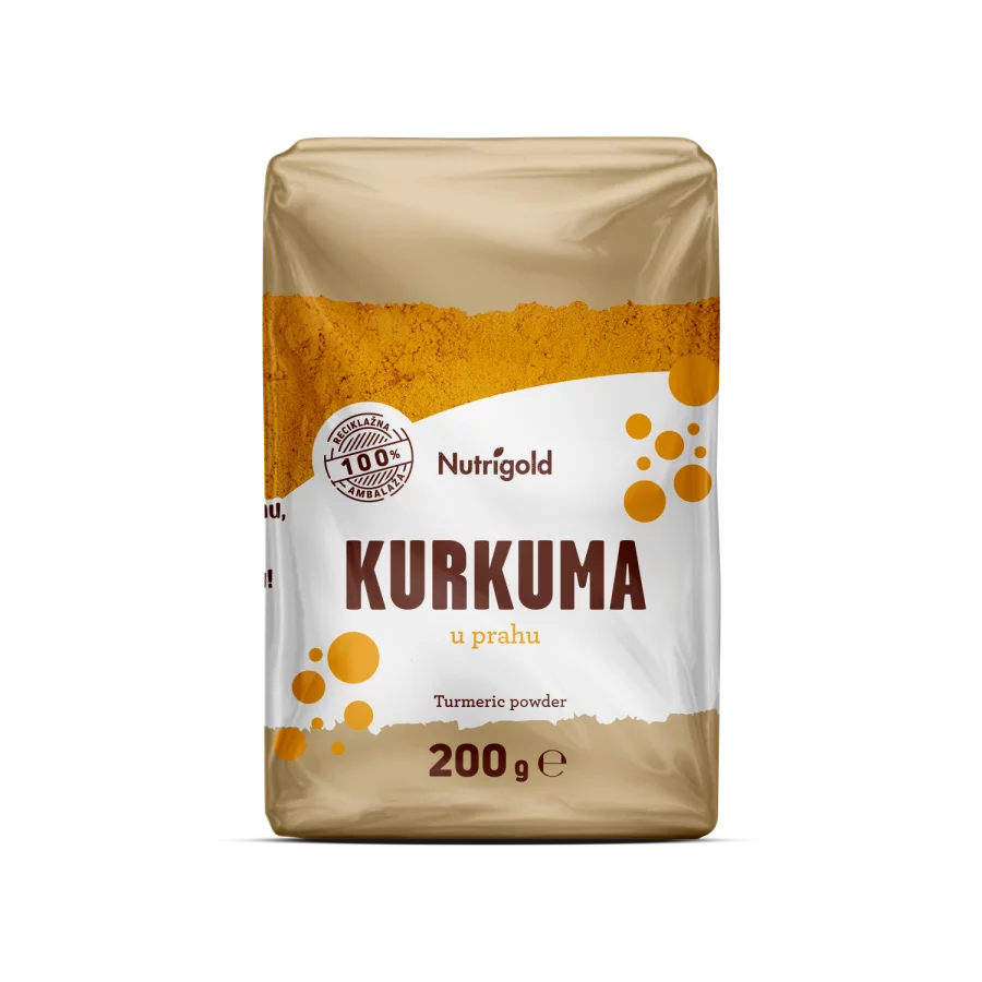 Nutrigold turmeric powder in a transparent packaging of 200g
