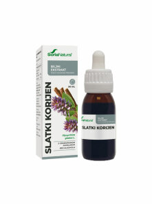 Soria Natural liquorice drops in a 50ml glass bottle with a dropper