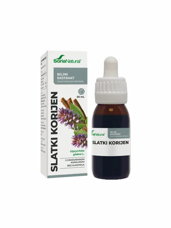 Soria Natural liquorice drops in a 50ml glass bottle with a dropper